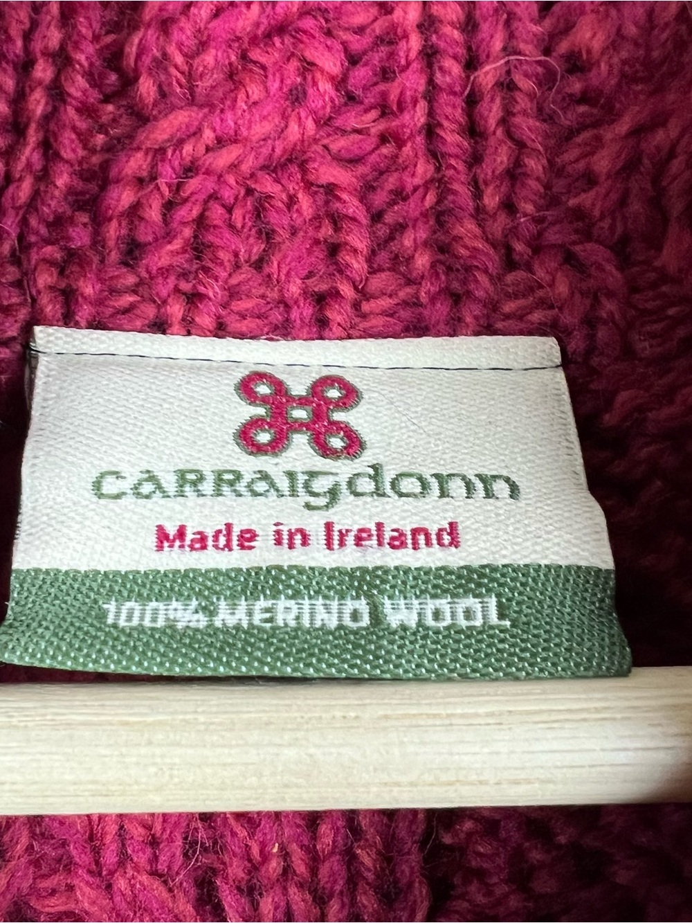Carraig Donn Red Merino Wool One Button Wrap Cardigan Sweater Ireland Sz Large - Picture 3 of 5